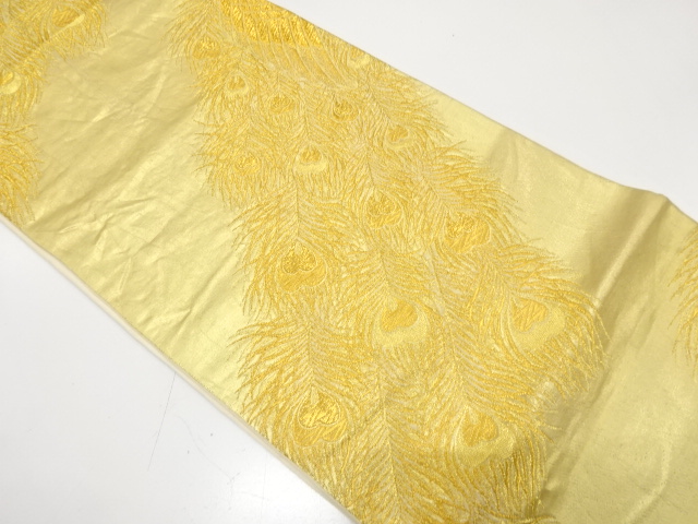 JAPANESE KIMONO / ANTIQUE FUKURO OBI / SILK / WOVEN PEACOCK FEATHER